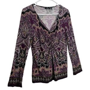 y2k Paisley Top Womens Petite Large Purple Boho Indie Hippie Earthy Rayon Retro
